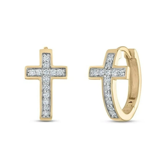 2Ct Round Cut White Moissanite Cross Huggie Hoop Earrings 14K Yellow Gold Plated