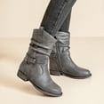 thumbnail image 4 of Women's Mid-Calf Cowboy Cowgirl Boots with Low Chunky Heel, Classic Round Toe, Motorcycle Style, Side Zipper,Fashion Western Grey Boots., 4 of 6
