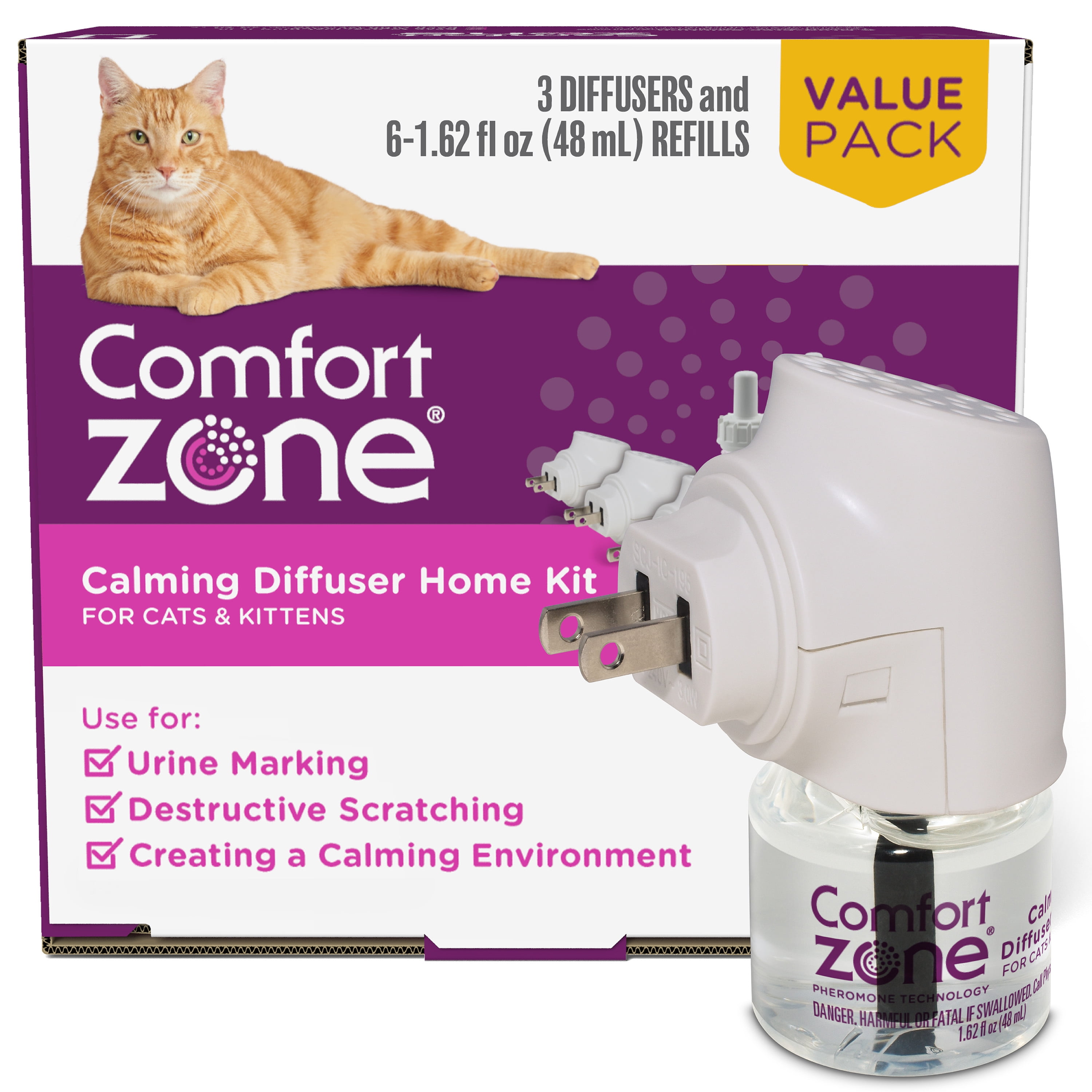 Comfort Zone Cat Calming Diffuser Kit, Cat Pheromone, 3 Diffusers and 6