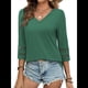 thumbnail image 2 of Blusas Elegantes e Informales de 3/4 para Mujer, Camisetas de Cuello en V A , Ropa de Verano 2025. Verde Oscuro XXXL, 2 of 7