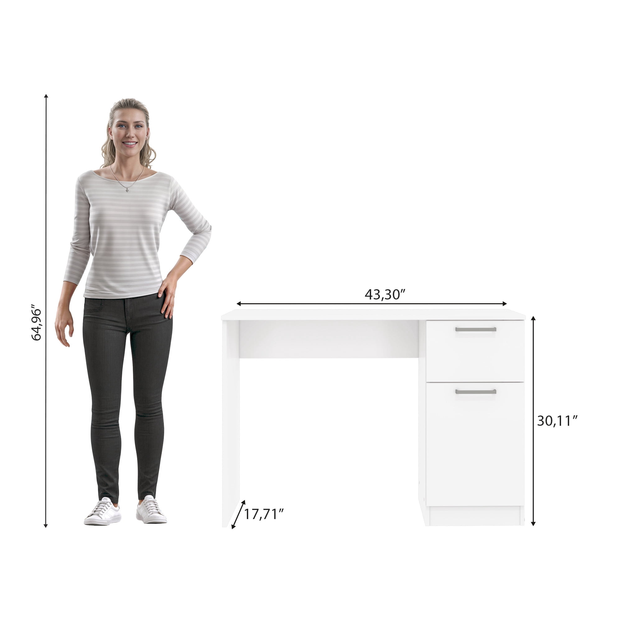 Kappesberg White 1-Drawer and 1-Door Compact Home Office Computer Desk with Storage Cabinet - for Adults and Teens
