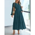 thumbnail image 5 of Women's Maxi Dress Long Sleeve V-Neck with Pockets, Casual Elastic Waist Lightweight Wedding Guest Dress for Fall Peacock Green M, 5 of 10