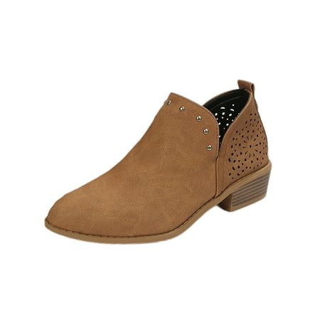 

SIMANLAN Womens Casual Ankle Boots Chunky Heels Stacked Heel Booties Office Comfort Brown 5