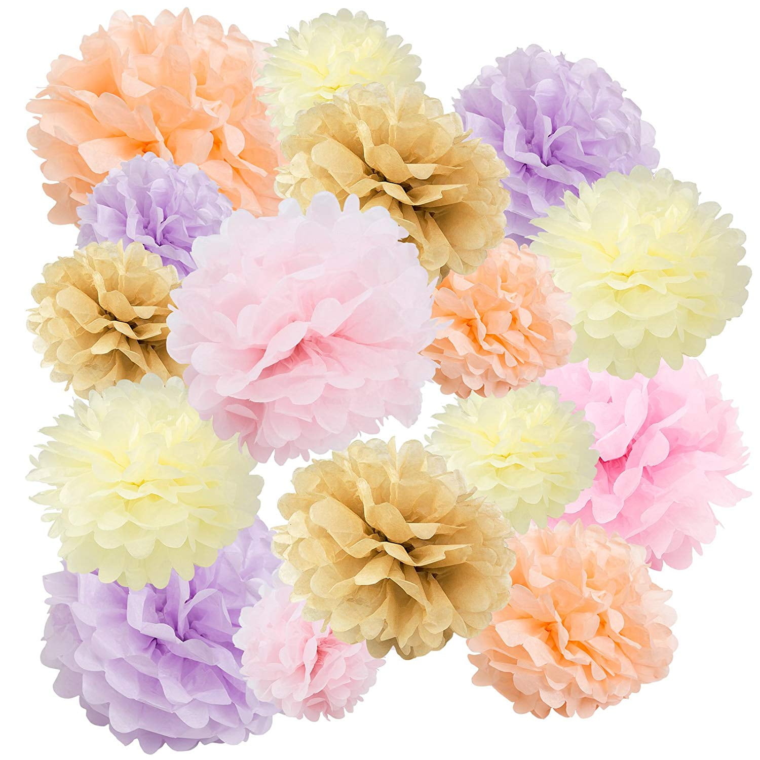 Floral Reef Paper Pom Poms Balls Birthdays Wedding Party Decoration Creamy Soft Blush Multi - 16 pk