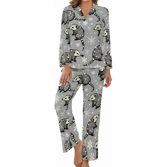 Top-kevin Opossums Snowflakes Winter Women's Long-Sleeve Shirt And Full-Length Bottom Pajama Set