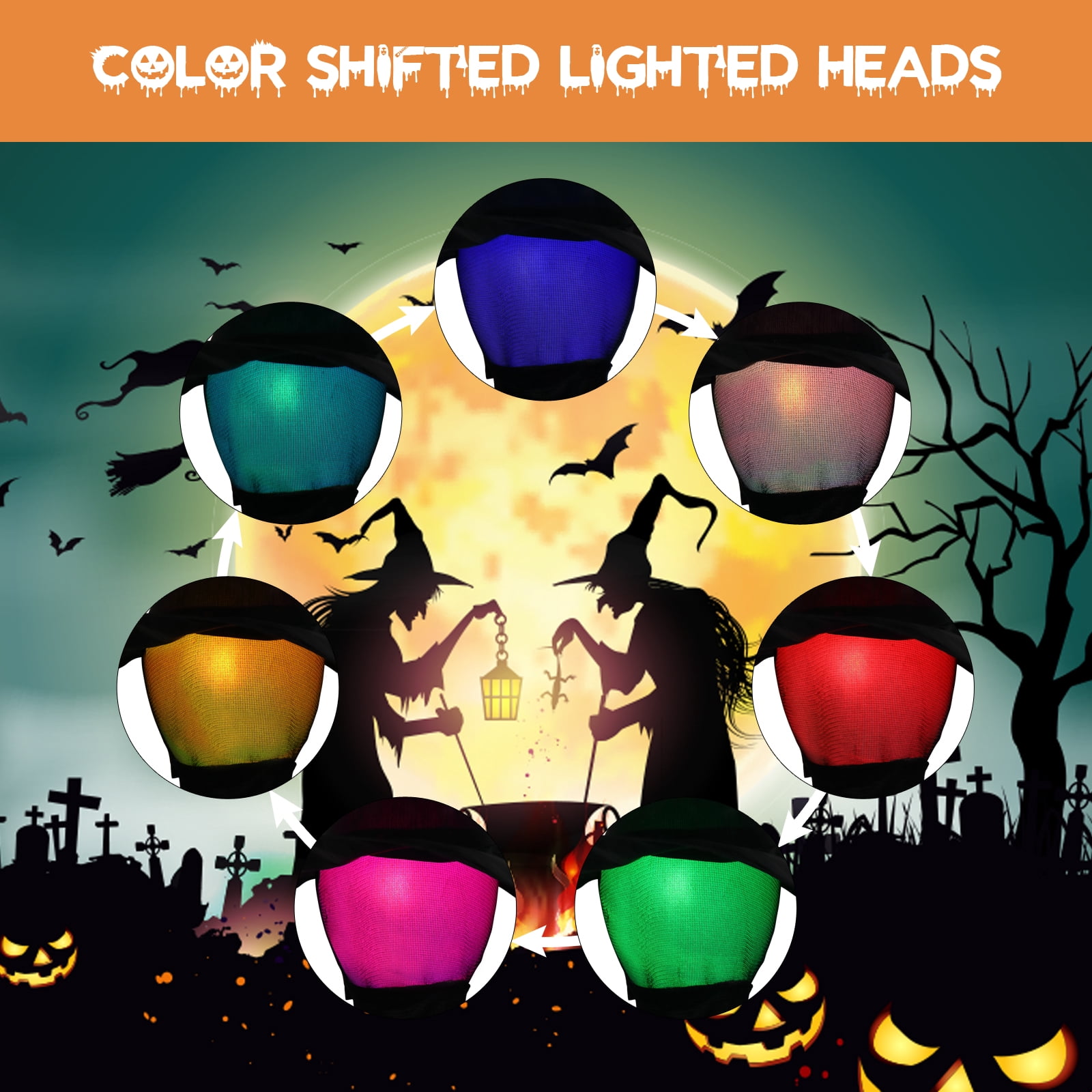 Astoutdoor Halloween Black Witches Decoration with Color-Changing Lights, 16.93 in