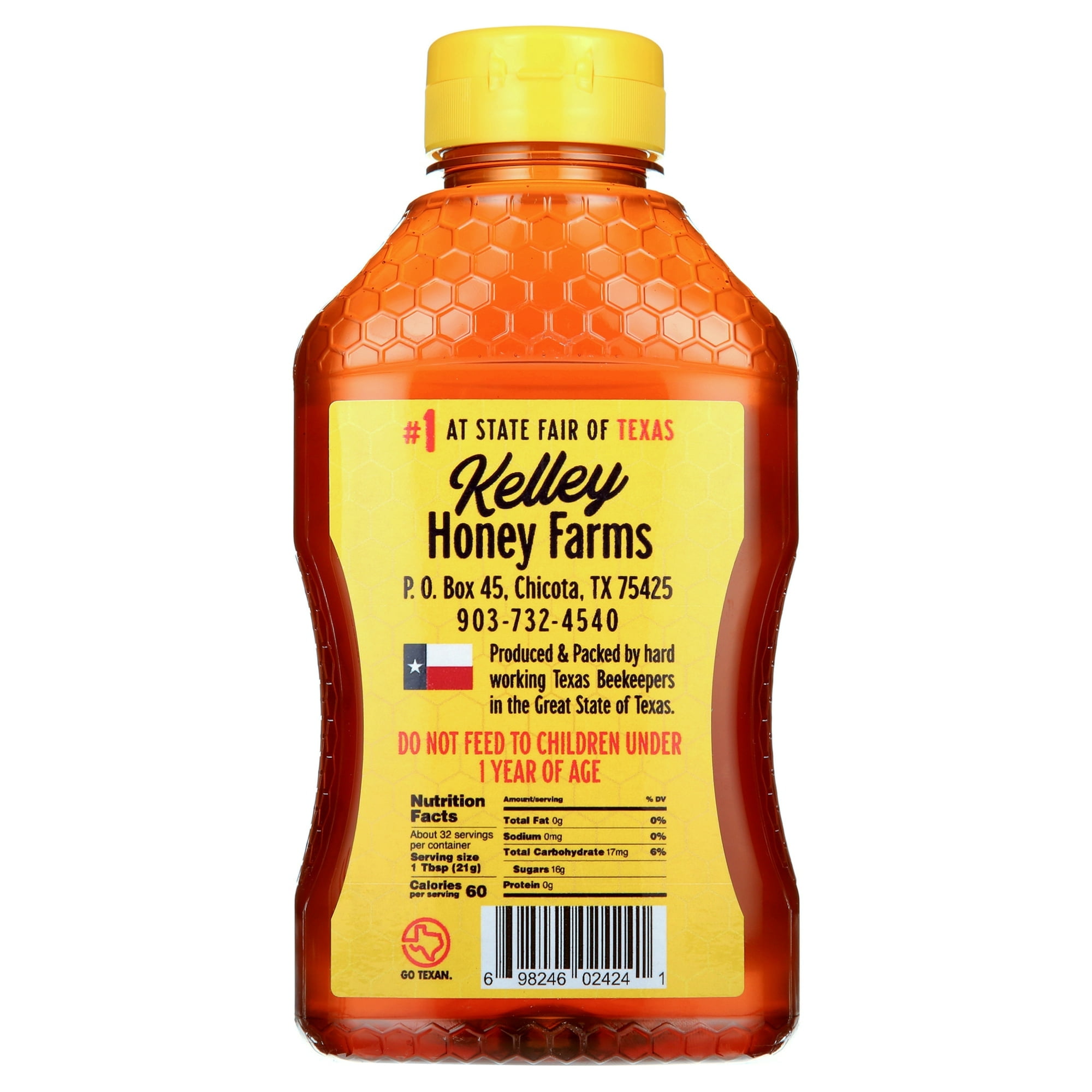 Kelley Honey Farms Local Texas Wildflower Honey 100% Pure Grade A, Raw and Unfiltered Honey, 24 oz