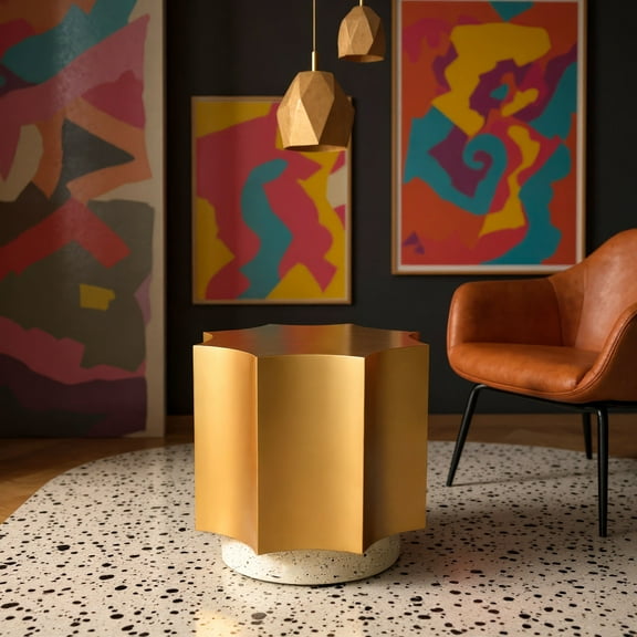 Osam Side Table Gold & Beige End Table, Modern Style, Rubber feet protect floor from scratches, Iron, Indoor Living