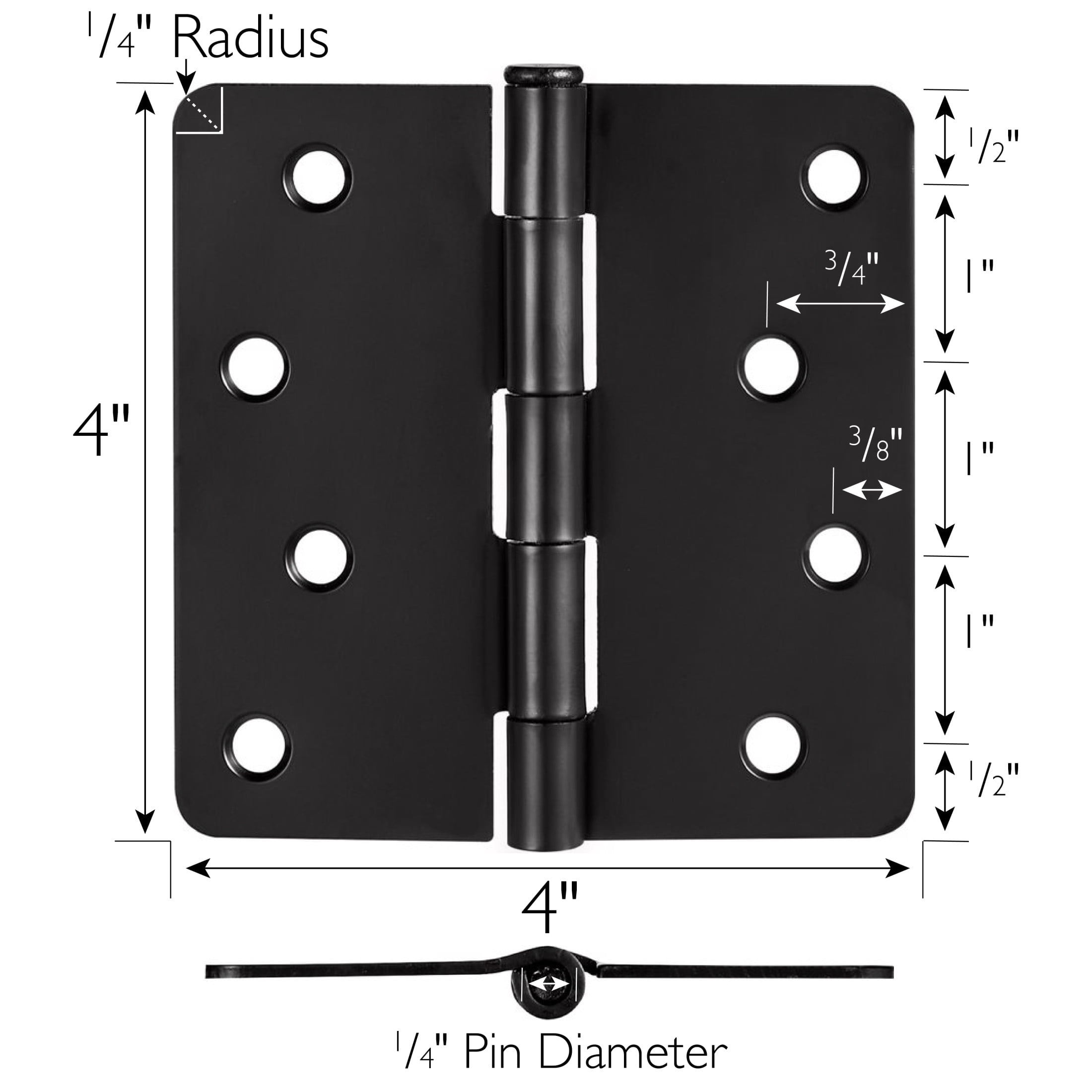 Design House 3-Pack 4" H x .25" Radius Butterfly Interior/Exterior Door Hinges, Matte Black