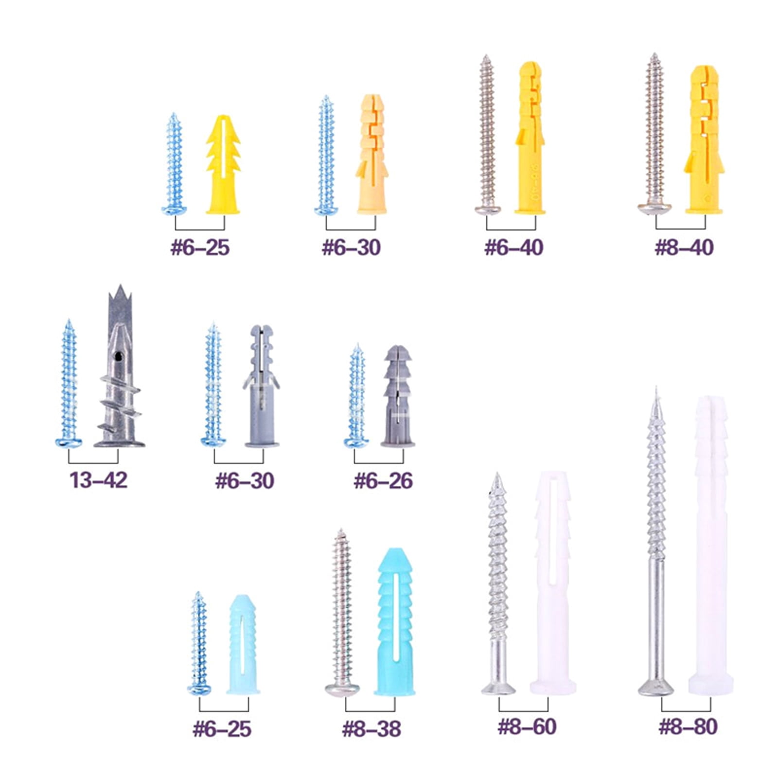 220Pcs Wall Plug and Screws Set Expansion Drywalls Plug and Tapping Screws for Wallboards Concrete Pciture Hangings