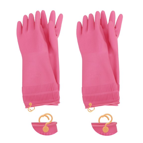 Myungjin (2 Pairs) Reusable Waterproof Household Dishwashing Non-Slip Cleaning Rubber Gloves with Hang-Dry Hook ((Medium))