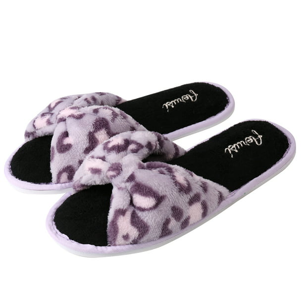 Aerusi - Women's Purple Leopard Soft Plush Thong Slippers with ...