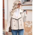 thumbnail image 6 of Women Contrast Trim Double Breasted -Jacket Long Sleeve Cropped Casual Loose Fit Coats with Pockets Beige S, 6 of 9
