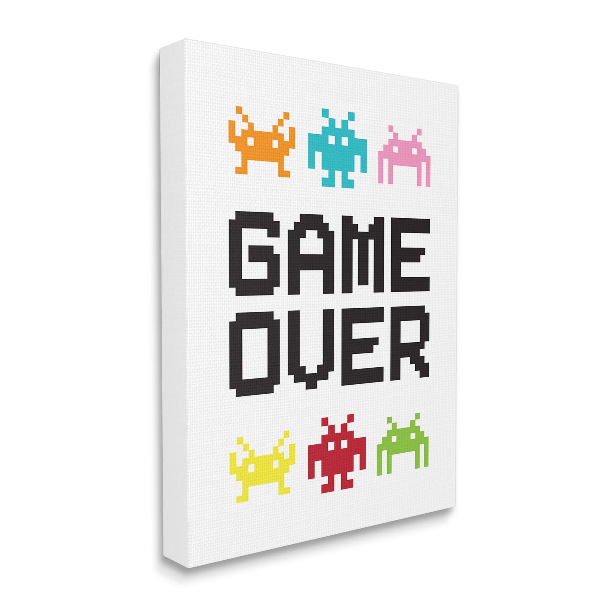 Stupell Industries Game Over Phrase Retro Pixel Monster Sprites,30 x 40, Design by Jennifer McCully