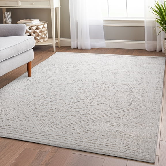 Well Woven 7'10" x 9'10" Area Rug - Soft Touch, Modern Traditional - For Living Room, Dining Room and Bedroom Ivory Cloud Medallion Heriz