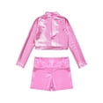 thumbnail image 4 of iEFiEL Girls Metallic Sports Suit Long Sleeve Crop Top with Athletic Shorts Hip-hop Dance Performance Outfit Pink 10, 4 of 5