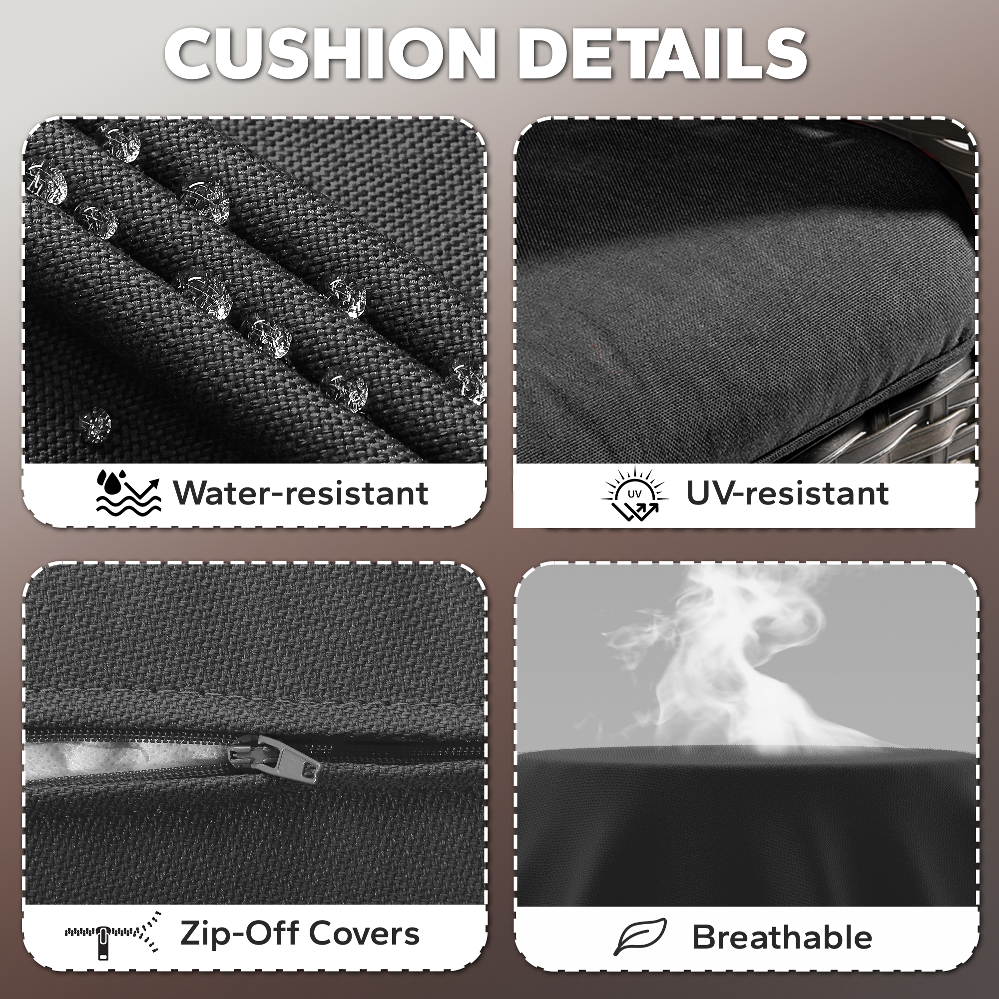 4 Inch Outdoor Cushions, Suitable for Patio Furniture, Water-Resistant & Fade-Resistant, 5 Sets, Black