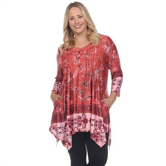 White Mark Women's Plus Size Victorian Print Tunic Top with Pockets