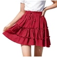 thumbnail image 2 of CBASIHI Girls Ruffle Tiered Cotton Skirt​s- Summer Casual Flowy Elastic Drawstring Waist A-Line Kids Pleatd Mini Skirts Red Size 7-8 Years, 2 of 5