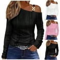 thumbnail image 7 of Lovskoo 2024 Long Sleeve Shirts for Women Trendy Casual One Shoulder Drop Shoulder Pullover Top Pink 2XL, 7 of 7