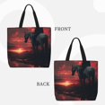 thumbnail image 2 of Honeii Lone Rider Under Red Sky Print Tote Bag, Reusable Grocery Shopping Bag,Shoulder Bag with Inner Pocket, 2 of 7