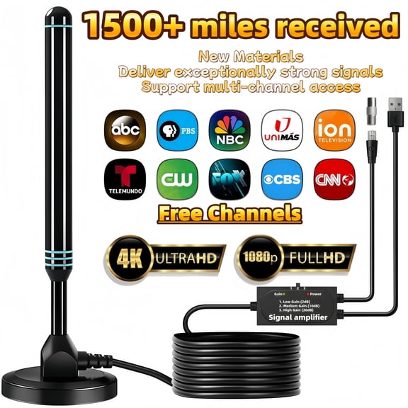 TV Antennas for Free Channels Smart TV Indoor HD Digital New Antenna Long Range Reception Outdoor with Amplifier Signal Booster for Local Channels Supports 4K 1500+Mile range