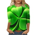 thumbnail image 1 of Staron Soldes de Liquidation T-Shirts de la Saint-Patrick pour Femmes Manches 3/4 Col Rond Tunique Irlandaise Décontractée Douce Mignonne Cœur Vert Basique, 1 of 5