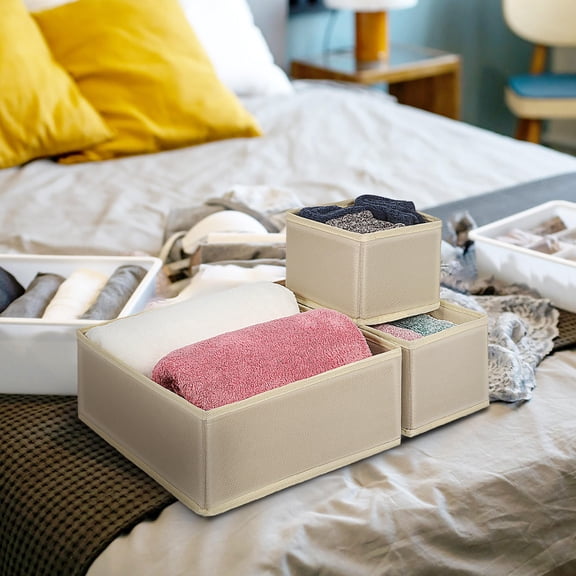 LITINKIMI 6Pcs Multi Functional Beige Storage Baskets for Wardrobe Clothes and Socks Organisation