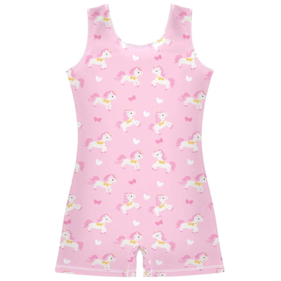 joogoo Cute Unicorns Pattern Girls Leotards Gymnastics Tumbling Outfit Biketard Unitard 5-6Years