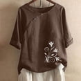 thumbnail image 2 of Blusas de Manga Corta para las Mujeres Impresas Cuello Redondo Camiseta Casual, Blusa de Algodón de Imitación para las Mujeres, 2 of 4