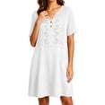 thumbnail image 7 of Bxsruta Women's Embroidered Short Sleeve V Neck Smock Dress Casual A Line Tunic with Pockets Cocktail Length Pull on Loose Fit for Summer Vacation Everyday Wear, 7 of 7