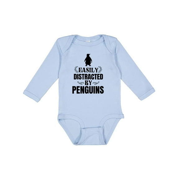 Inktastic Easily Distracted by Penguins Boys or Girls Long Sleeve Baby Bodysuit