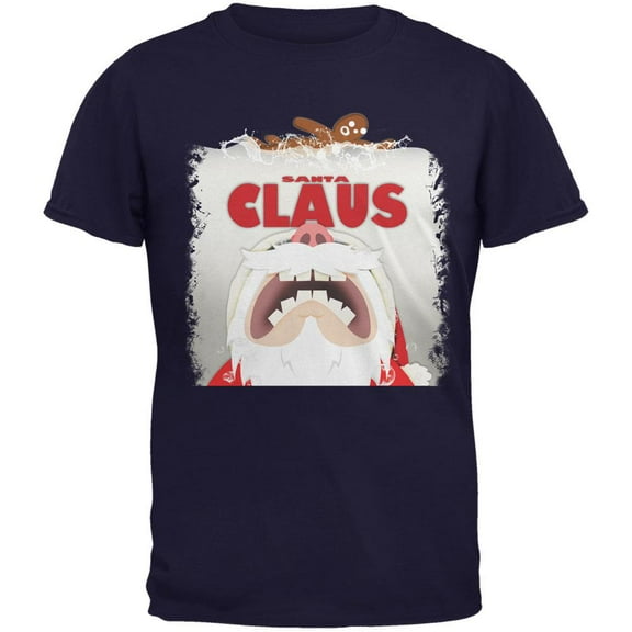 Christmas Santa Jaws Claus Horror Navy Adult T-Shirt - Large