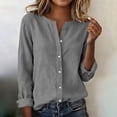 thumbnail image 2 of YanHoo Women's Cotton Linen Button Down Shirt V Neck Roll Up Long Sleeve Collared Blouse Loose Fit Casual Work Tops Gray,XL, 2 of 8
