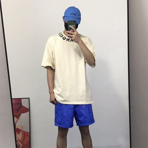 Camiseta informal holgada y versátil de manga corta con estampado de letras roscadas y escote de Palm Angels para hombre y mujer, modernaAlbaricoque