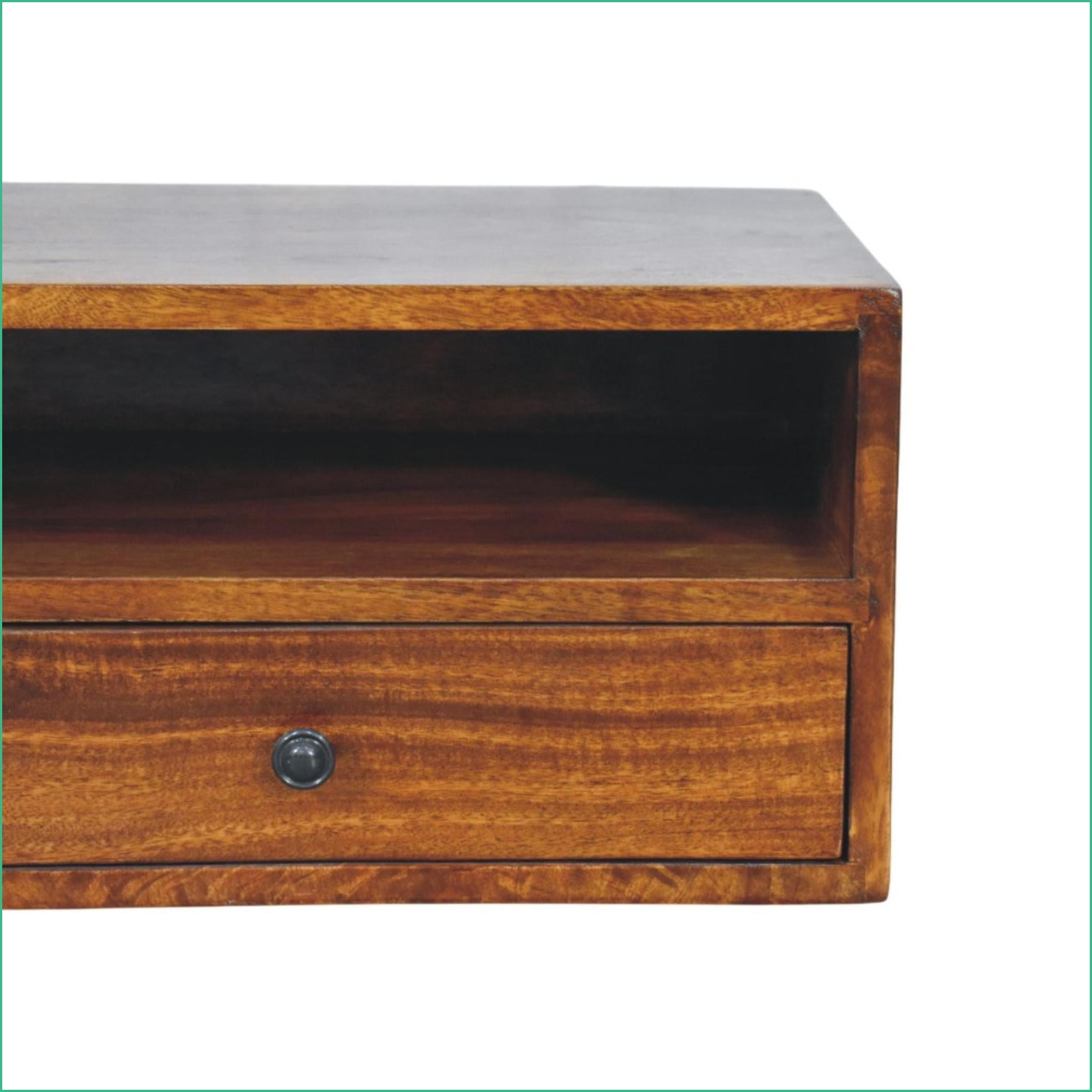 Modern Chestnut Solid Mango Wood 2-Drawer Wall-Mounted Media Unit | Solid Wood | TV Furniture 39 inches or less