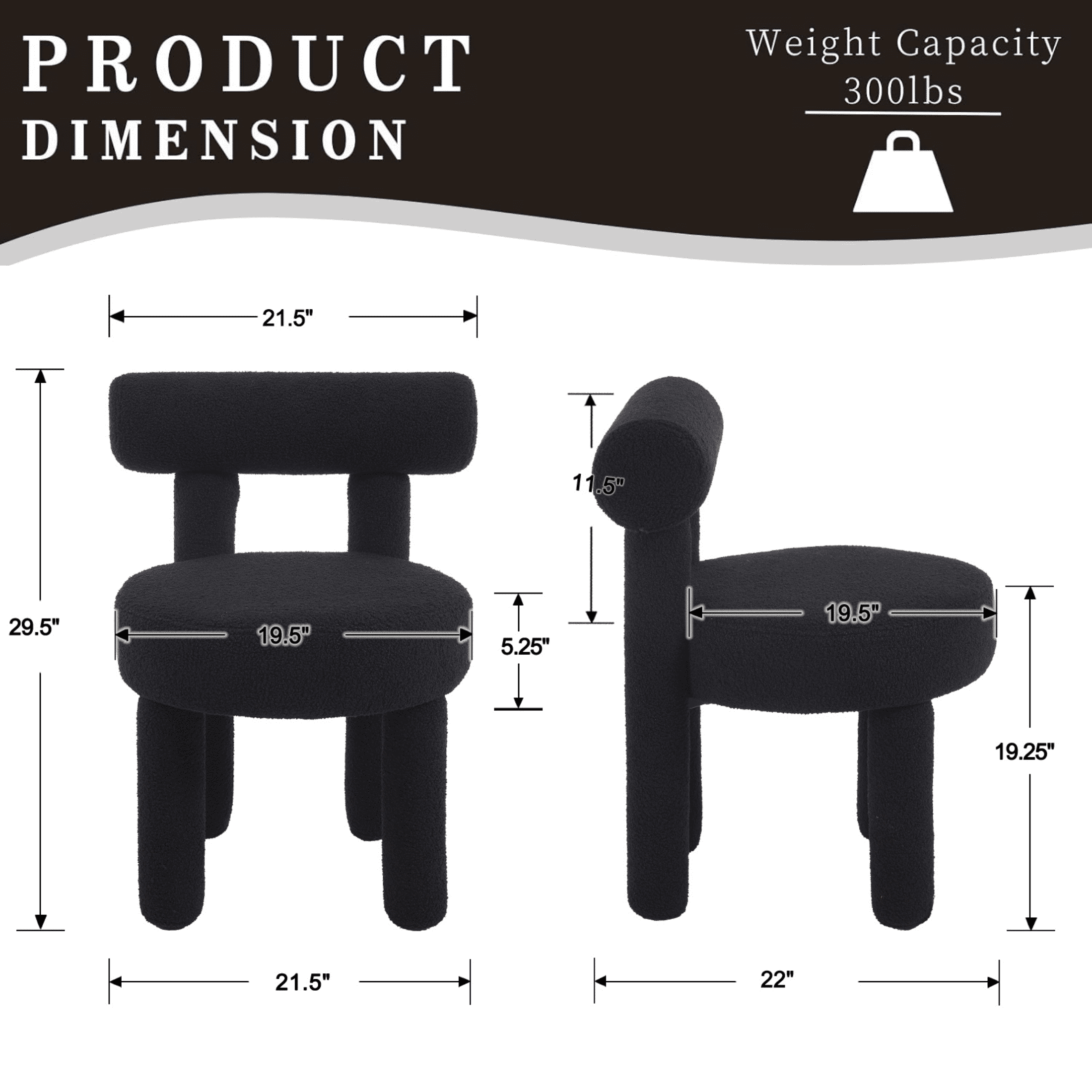 Guyou Boucle Dining Chairs - Set of 6, Modern Upholstered Kitchen Chairs with Sherpa Open Back, 21.5" Wide Armless Side Chairs for Dining Room, Black