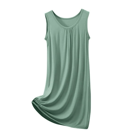 Fiaer,Oversized Sleeveless Tank Nightgowns for Women,Womens Crew Neck Loose Fit Sleepwear,Women's Casual Trendy Comfortable Basic Pajamas Green XL