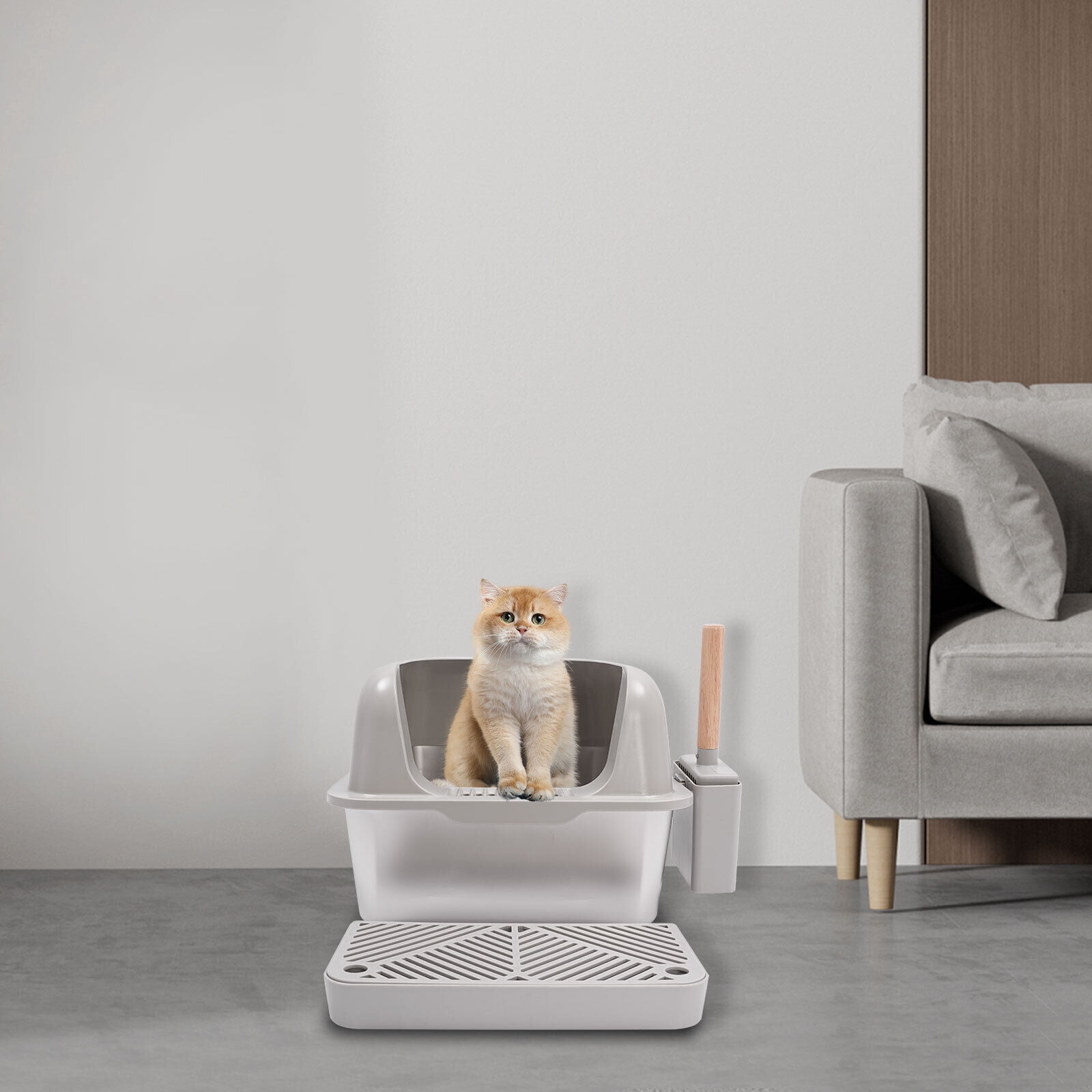 20L Stainless Steel Cat Litter Box Large Litter Box with Guardrial Scoop