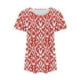 thumbnail image 5 of CFLVAEK Funny Ruched Shirts for Women Casual Red and White Round Neck Blouses Vintage Geometric Pattern Tunics Loose Fit Short Sleeve Shirts, 5 of 5