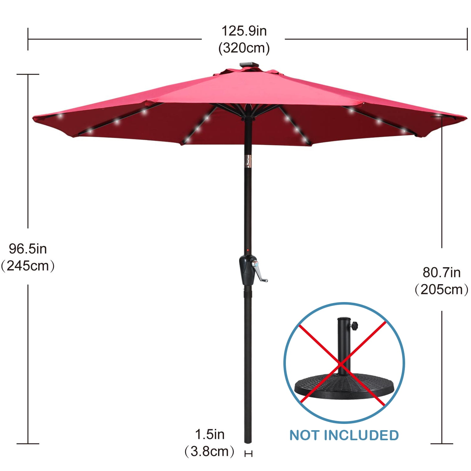 ABCCANOPY 10.5ft Patio Solar Umbrella LED Outdoor Umbrella with Tilt and Crank, Burgundy