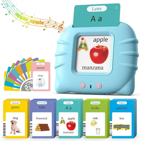 Arabic-English Bilingual Talking Flash Cards with 224 Sight Words Montessori Toys Learning Educational Gifts for Age 1-5 Years Old Blue