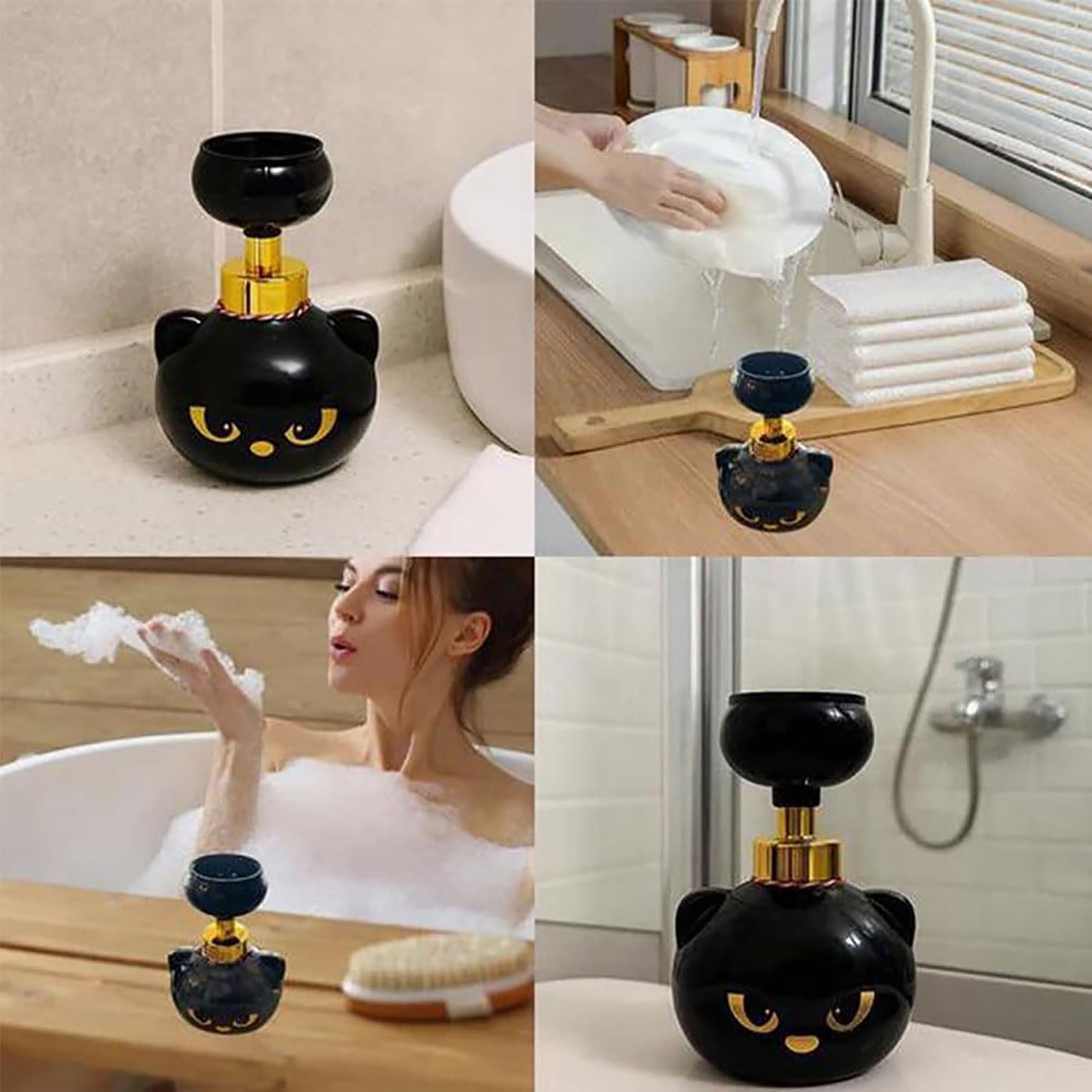 New Cute Cat Paw Foam Soap Dispenser, Cat Paw Print Soaps, Paw Soaps Dispensers Foam, Black Refillable Empty Foam Liquid Container for Bathroom Kitchen 480ml Capacity
