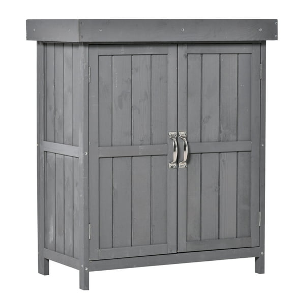 Outsunny Wood Garden Shed Outdoor Tool Shed with Hinged Roof, Dark Grey