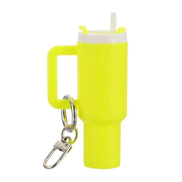 Llave de mini taza Uxcell, soporte para bálsamo labial, llavero decorativo lindo para mochila, bolso de mano, cartera, amarillo fluorescente