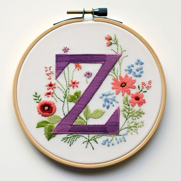 Letter Z in Flowers Stamped Cross Stitch Kits for Beginners Easy with Hoop 11CT Needlepoint Embroidery Counted Cross Stitch Kits Art Craft Wall Decoration 35x35cm(1)