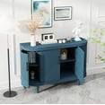 thumbnail image 3 of Modern Curved Sideboard 47.2-Inch Decorative Storage Cabinet Wooden Console Table Coffee Bar Cabinet with 4 Doors and Adjustable Interior Shelves for Living Room, Kitchen, Bedroom, Hallway (Blue), 3 of 10