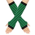 thumbnail image 1 of Zhuge Guantes largos sin dedos a rayas para mujer, calentadores de brazos tejidos de invierno para punk rock, cosplay, gótico, fiesta de Navidad, negro y verde, 1 of 4