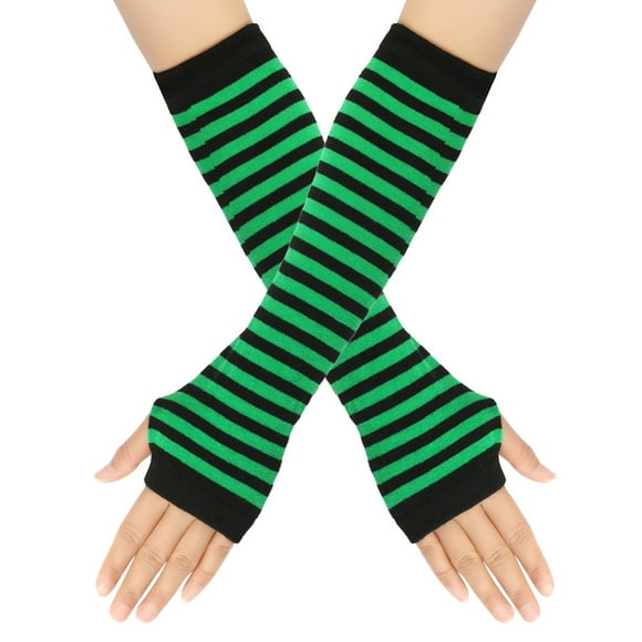 Zhuge Guantes largos sin dedos a rayas para mujer, calentadores de brazos tejidos de invierno para punk rock, cosplay, gótico, fiesta de Navidad, negro y verde