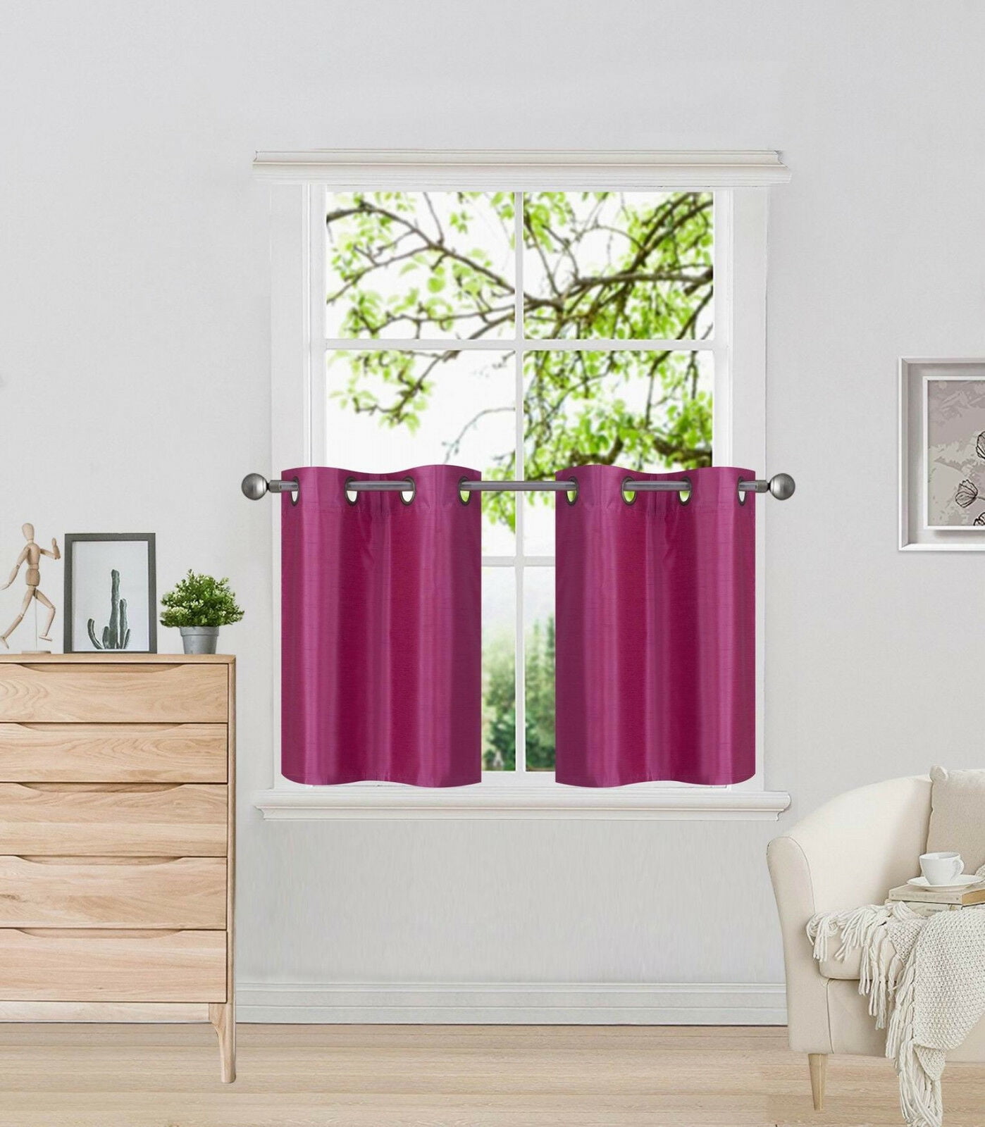 CURTAIN SET HOT PINK D24 DRAPE PANEL SILKY SOLID LINED EFFICIENT ENERGY BLACKOUT WINDOW KITCHEN